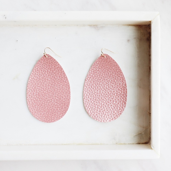 Jewelry - Pink Faux Leather Drop Earrings